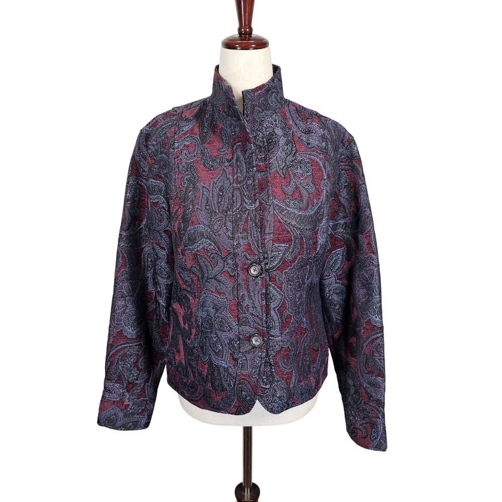 Coldwater Creek Jacket Womens XS Paisley Brocade Button Up Evening Coat